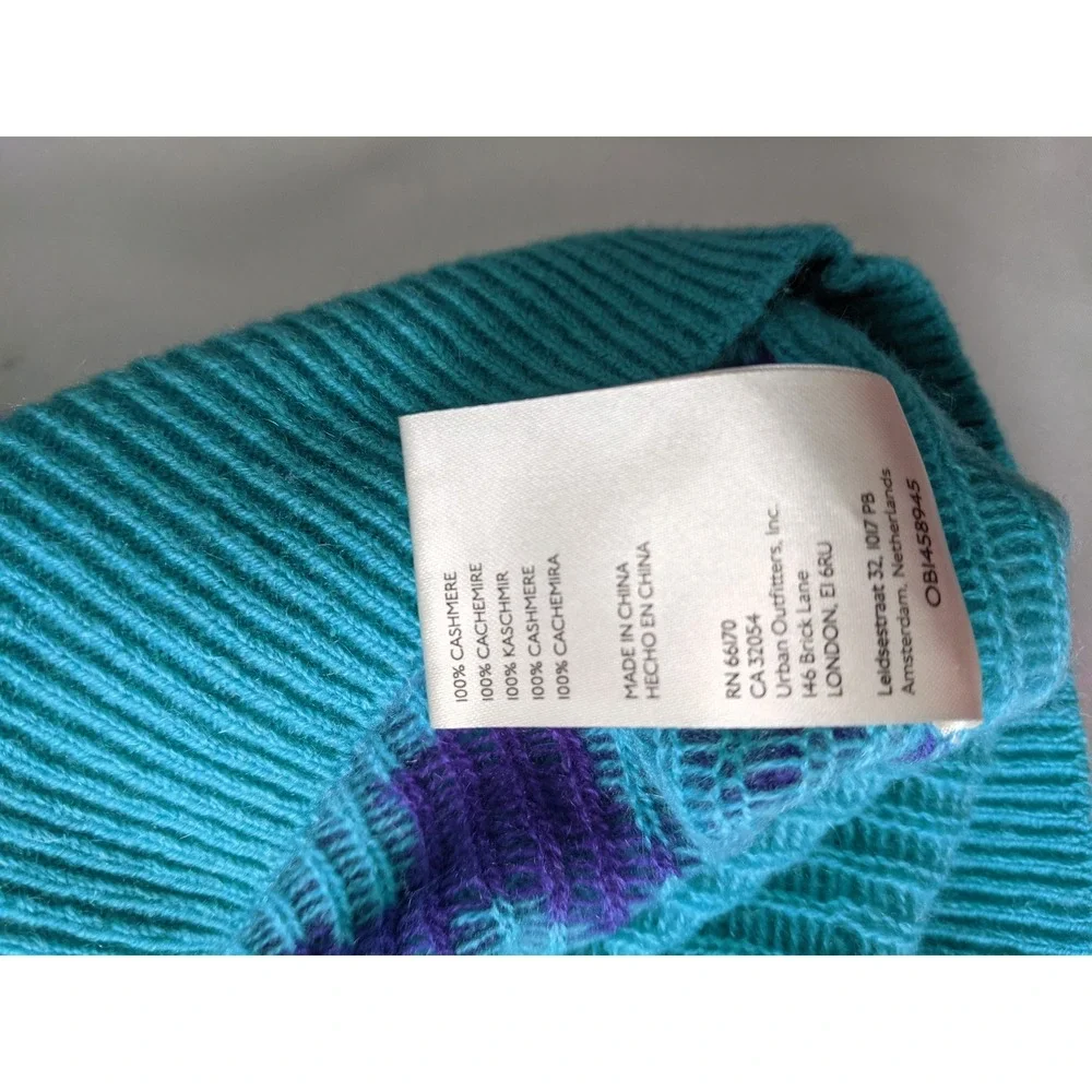 Free People 100% Cashmere Flowwr Hoodie Sweater Teal Purple XS OB1458945